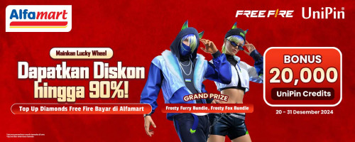 Top Up Diamonds Free Fire dan Bayar di Alfamart, Diskon hingga 90% + Bonus 20k UniPin Credits
